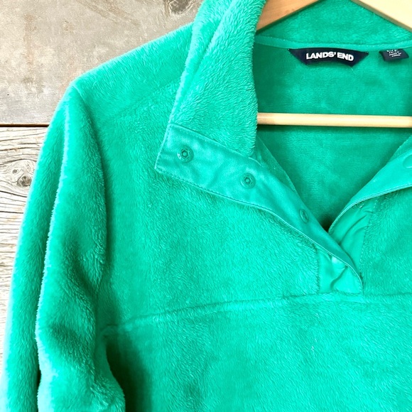 EUC Lands' End Soft Teddy Fleece L Petite Teal Green 1/4 Snap Pullover Pockets - Picture 3 of 10